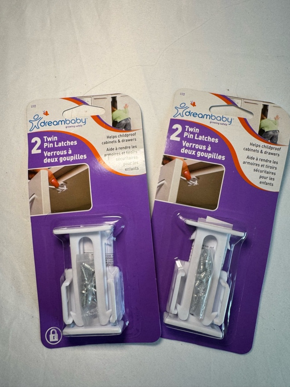 Dreambaby White Twin Pin Latches (2 Pack) - Child Safety Cabinet Locks